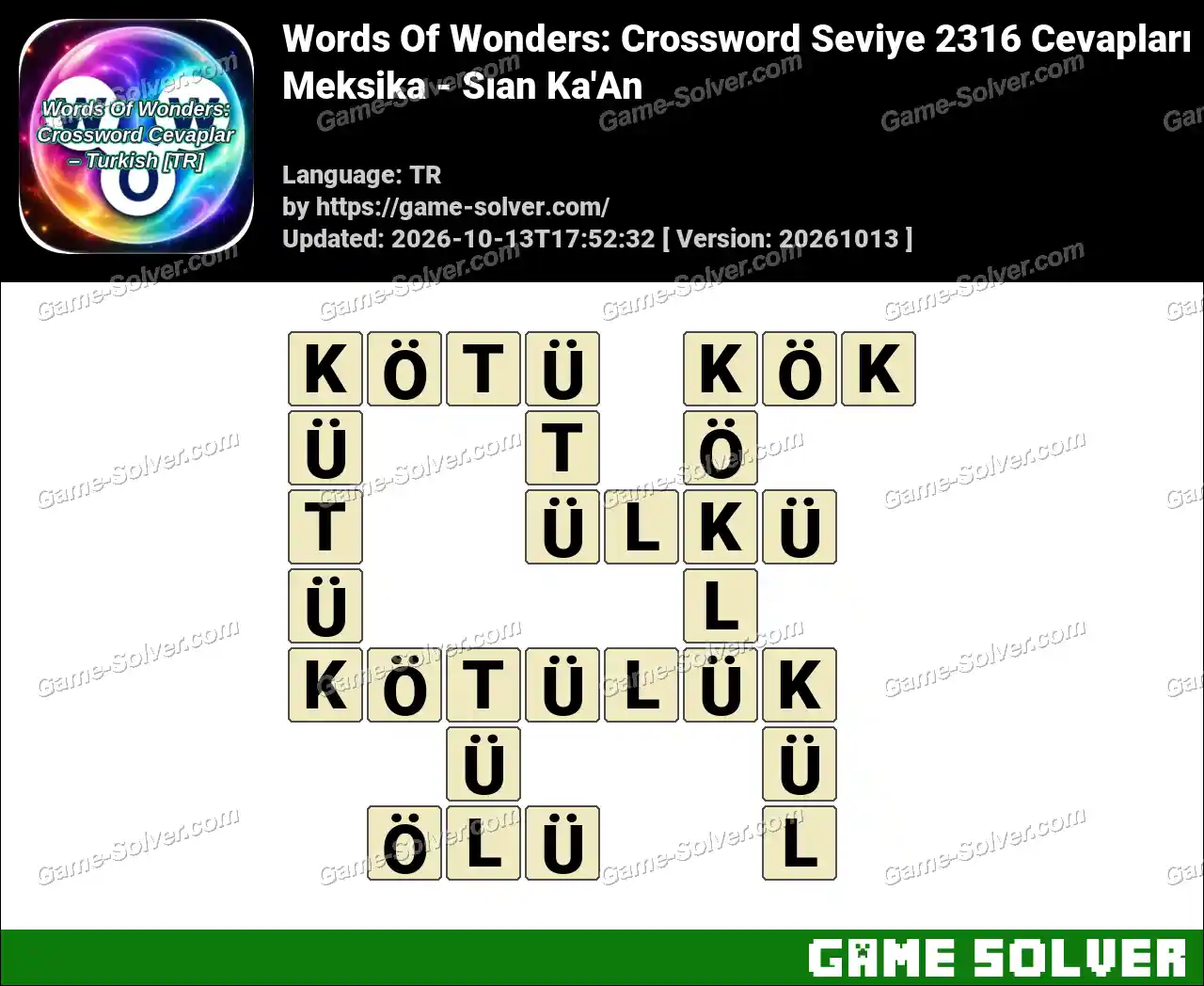 Words Of Wonders: Crossword Seviye 2316 Cevapları – Meksika – Sıan Ka’An